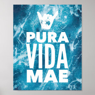 Poster Costa Rica Pura Vida Mae Shaka Sign Surfing