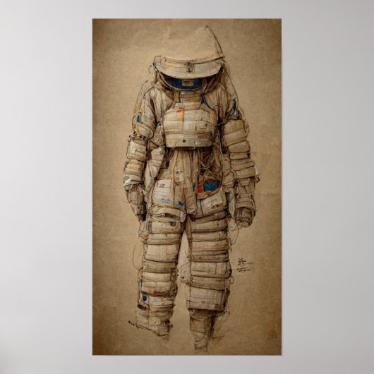 Poster Costume astronaute, sketche style Léonard de Vinci (Devant)