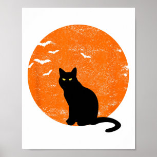 Poster Costume Chat Noir Halloween vintage Chat Lune Rétr