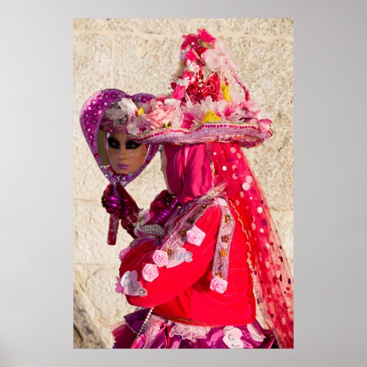Poster Costume de Carnaval Rouge, Venise (Devant)