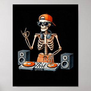 Poster Costume de DJ squelette Halloween Platine musicale