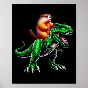 Poster Costume de famille enfant T-rex à cheval sur une m