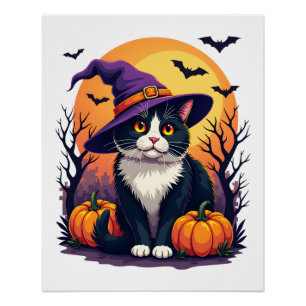 Poster Costume de Halloween de chat noir rétro pour homme