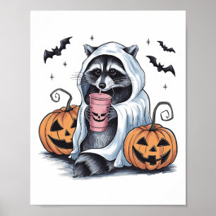 Poster Costume de Halloween Raccoon Citrouille Fantôme mi