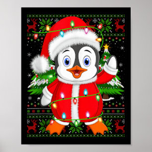 Poster Costume de Noël de pingouin lumières Santa Xmas la