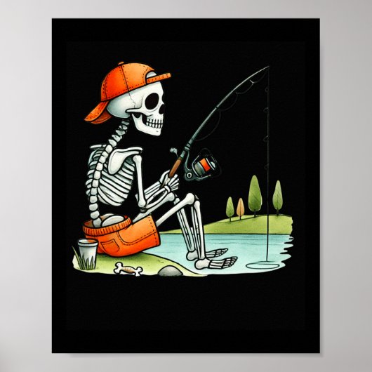 Poster Costume de pêche d'Halloween squelette drôle de pê (Devant)