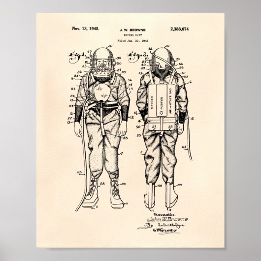 Poster Costume de plongée 1945 Brevet Art Vieux Poivre (Devant)