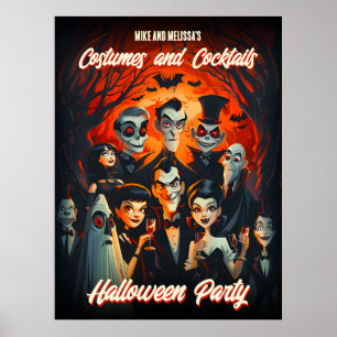 Poster Costumes et cocktails vintages Fête d'Halloween