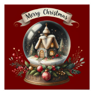 Poster Cosy Christmas Snow Globe Cottage Scène