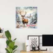 Poster Cosy Noël hivernal avec rennes (Bureau à domicile)
