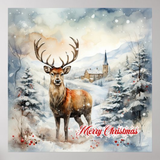 Poster Cosy Noël hivernal avec rennes (Devant)