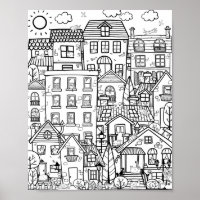 Cosy Town Cute Funny Chats Doodé Adulte Coloration
