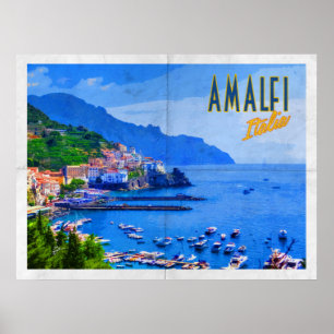 Poster Côte amalfitaine Voyages Rétro