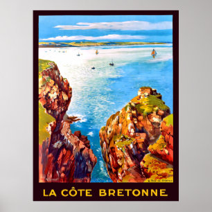 Poster Côte bretonne, vue sur la région, France, voyage