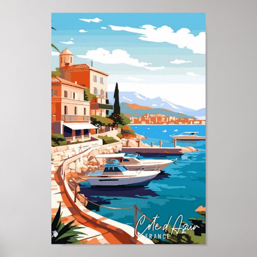 Poster Côte d Azur France Illustration de voyage Art vint (Devant)