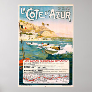 Poster Cote D' Azur, French riviera, boat race, France