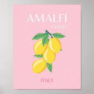 Poster Côte d'Amalfi, Art Preppy, Rose, Voyage