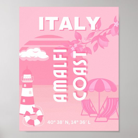 Poster Côte d'Amalfi, Art Voyage, Rose (Devant)
