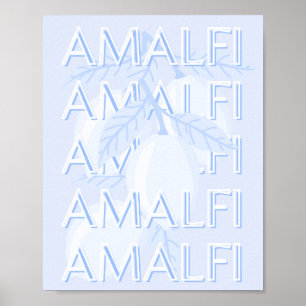 Poster Côte d'Amalfi, Italie, Art Voyage, Preppy, Bleu