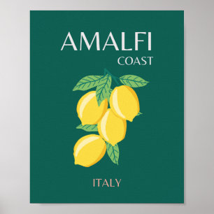 Poster Côte d'Amalfi, Italie, Art Voyage, Rétro, Vert