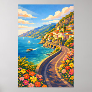 Poster Côte d'Amalfi Italie Riviera Voyage Vintage