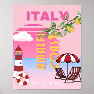 Poster Côte d'Amalfi, Voyage à Preppy, Rose