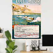 Poster Côte d'Azur, Côte d'Azur, Course en bateau, France (Bureau à domicile)