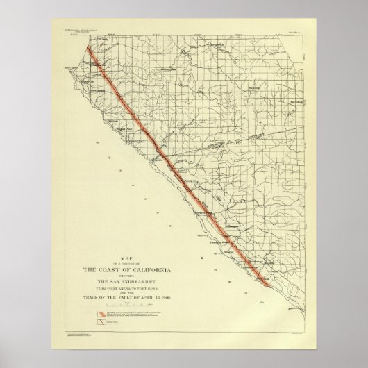 Poster Côte de Californie montrant San Andreas Rift (Devant)
