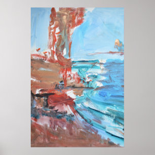Poster Côte de coucher de soleil abstrait et roches rouge