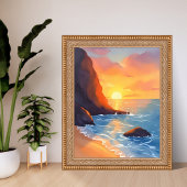 Poster Côte de coucher de soleil | Vagues de l'océan de l