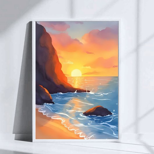 Poster Côte de coucher de soleil | Vagues de l'océan de l