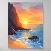 Poster Côte de coucher de soleil | Vagues d'océan de plag (Devant)