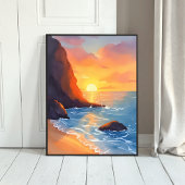 Poster Côte de coucher de soleil | Vagues d'océan de plag