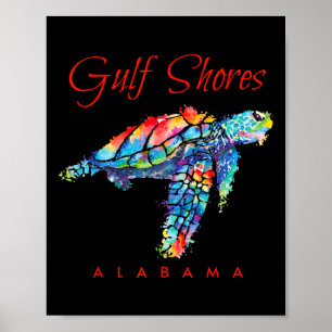 Poster Côte du Golfe Alabama Aquarelle Tortue de mer