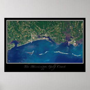 Poster Côte du golfe du Mississippi - Carte satellite spa
