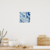 Poster côte plage nautique vagues aquarelle bleu tourbill (Cuisine)