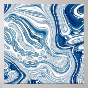 Poster côte plage nautique vagues aquarelle bleu tourbill