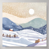Poster Coteau neigeux | Aquarelle hiver (Devant)