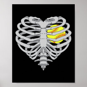 Poster Côtelette de squelette de coeur de softball Hallow