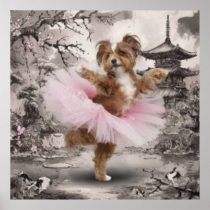 Poster Coton de Tuléar Ballerina en encre de temples chin