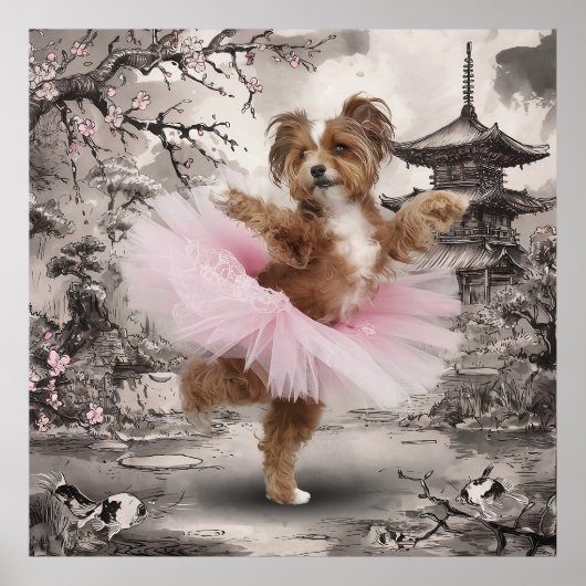 Poster Coton de Tuléar Ballerina en encre de temples chin (Devant)