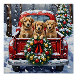 Poster Coton de Tulear camion rouge de Noël Vacances