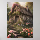 Poster Cottage à fleurs roses (Devant)