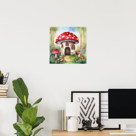 Poster Cottage d'art de champignons enchantés (Bureau à domicile)