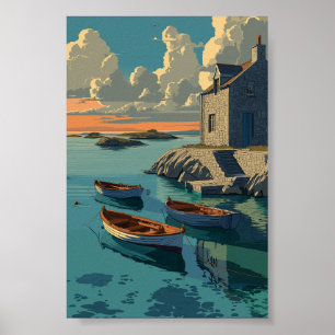 Poster Cottage de bord de mer avec bateaux - Coastal Suns