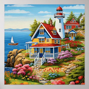 Poster Cottage de Phare Côtiers Art Vue Océanique