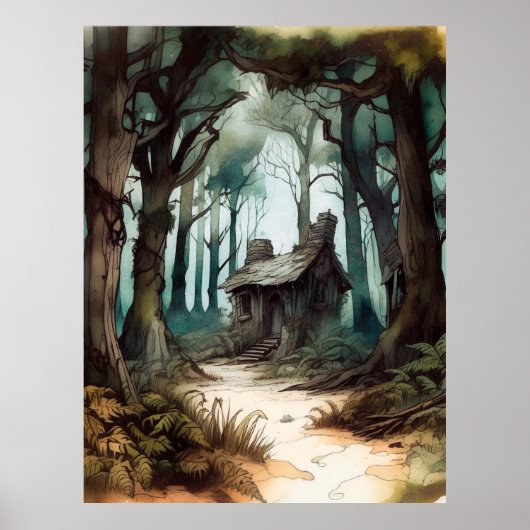 Poster Cottage forestier enchanté (Devant)