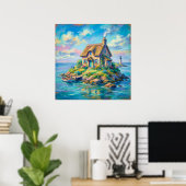 Poster Cottage Island - Style d'illustration pastel (Bureau à domicile)