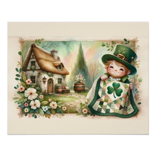 Poster Cottage Leprechaun Patchwork Quilt Scene (Devant)