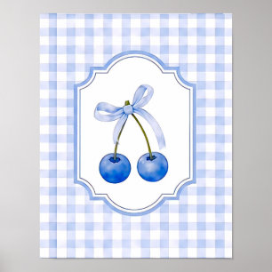 Poster Cottagecore Bleu Vintage Gingham Bleuet